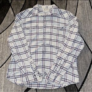 Lucky Brand Men's White and Blue Plaid Long Sleeve Pearls Buttons